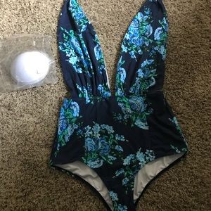 Blue & Navy Antigua floral Retro Bathing Suit